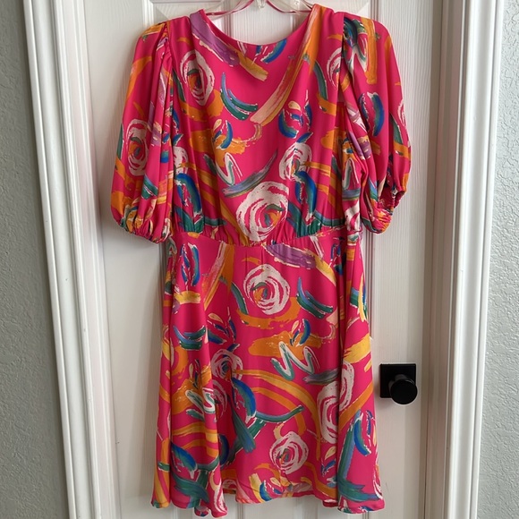 Floral V-Neck Dress in Pink and Blue Large - Picture 4 of 8